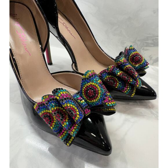 Betsey Johnson Slip On High Heels Pointed Toe Bows Stilettos Glam Rainbow 9 - Picture 3 of 9